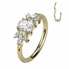 Lävistysrengas 1,2mm, Gold Titanium Crystal Hoop -titaaninen clicker