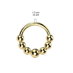 Lävistysrengas 1,2mm, Gold Titanium Beads Hoop -titaaninen clicker