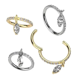 Lävistysrengas 1,2mm, Gold Titanium Marquise Dangle-titaaninen clicker