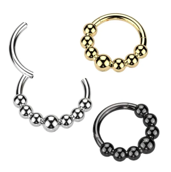 Lävistysrengas 1,2mm, Gold Titanium Beads Hoop -titaaninen clicker