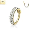 Lävistysrengas Ø10mm, 14K Gold Double Line CZ Hinged Ring -kultarengas