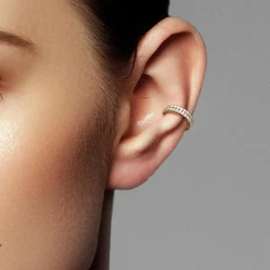 Lävistysrengas Ø10mm, 14K Gold Double Line CZ Hinged Ring -kultarengas