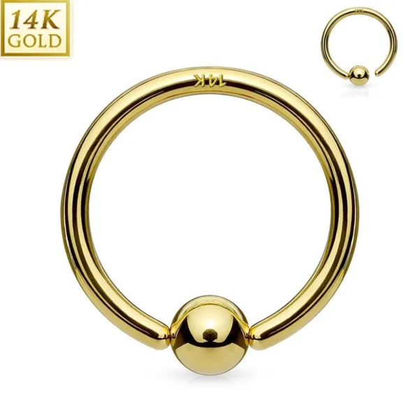 Lävistysrengas Ø8mm, 14K Gold Fixed Ball Bendable Ring -kultarengas