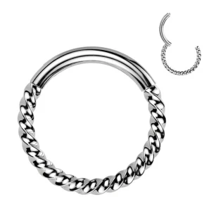 Lävistysrengas 1,2mm, Silver Titanium Braided Hoop -titaaninen clicker