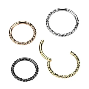 Lävistysrengas 1,2mm, Silver Titanium Braided Hoop -titaaninen clicker