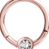 Lävistysrengas 1,2mm, Smiley Clicker Rosegold PVD with crystals