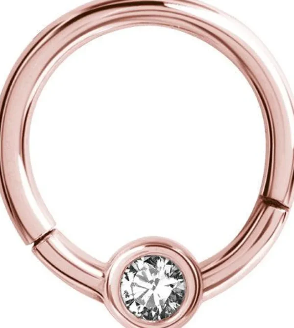 Lävistysrengas 1,2mm, Smiley Clicker Rosegold PVD with crystals