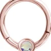Lävistysrengas 1,2mm, Smiley Clicker Rosegold PVD with crystals AB