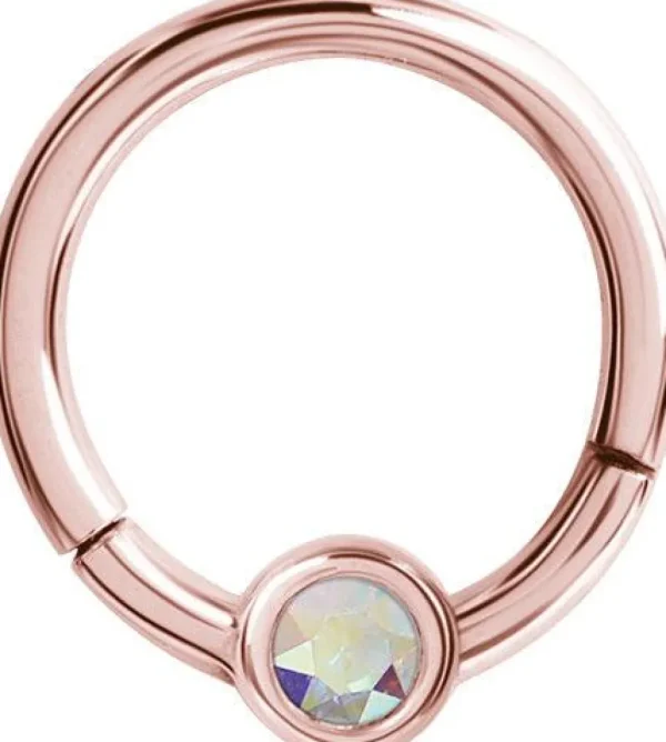 Lävistysrengas 1,2mm, Smiley Clicker Rosegold PVD with crystals AB