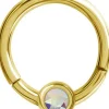 Lävistysrengas 1,2mm, Smiley Clicker 24K Gold PVD with Crystals AB