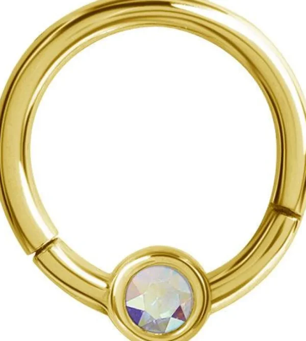 Lävistysrengas 1,2mm, Smiley Clicker 24K Gold PVD with Crystals AB