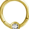 Lävistysrengas 1,2mm, Smiley Clicker 24K Gold PVD with crystals