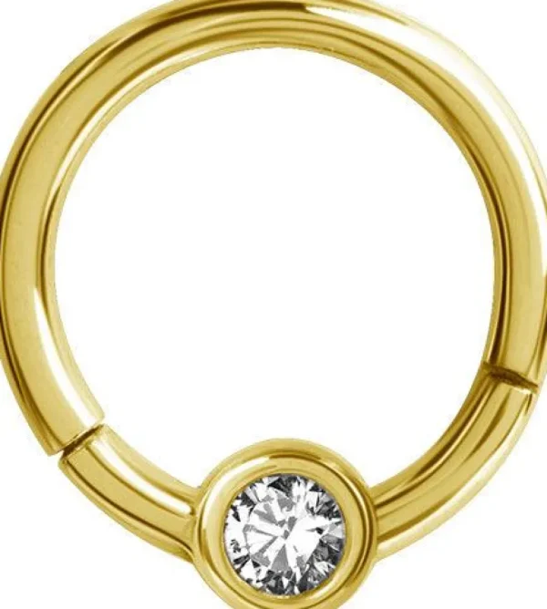 Lävistysrengas 1,2mm, Smiley Clicker 24K Gold PVD with crystals