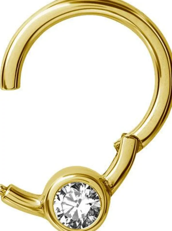Lävistysrengas 1,2mm, Smiley Clicker 24K Gold PVD with crystals