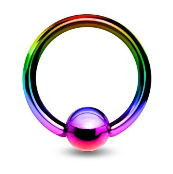 Lävistysrengas 1.2mm, Titanium BCR -multicolor pallolukkorengas ⌀10mm
