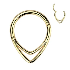 Lävistysrengas 1,2mm, Titanium Chevron Line Gold -titaaninen clicker