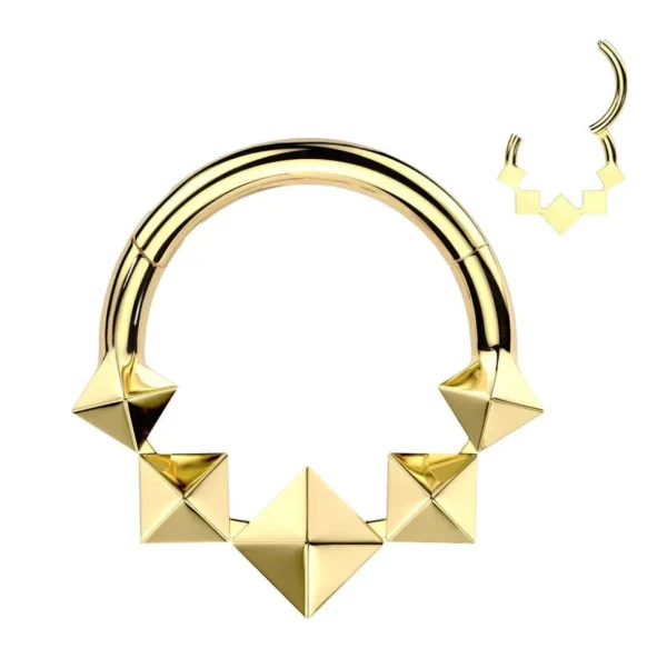 Lävistysrengas 1,2mm, Titanium 3D Diamonds in Gold -titaaninen clicker