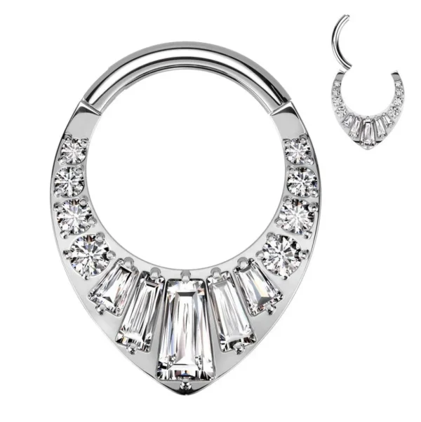 Lävistysrengas 1,2mm, Titanium Baquette CZ -titaaninen clicker