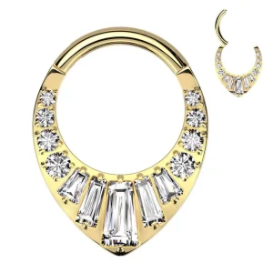 Lävistysrengas 1,2mm, Titanium Baquette CZ in Gold -titaaninen clicker