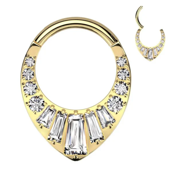 Lävistysrengas 1,2mm, Titanium Baquette CZ in Gold -titaaninen clicker