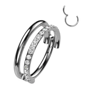 Lävistysrengas 1,2mm, Titanium Double Line CZ -titaaninen clicker