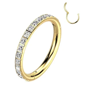 Lävistysrengas 1,2mm, Titanium Square CZ in Gold -titaaninen clicker