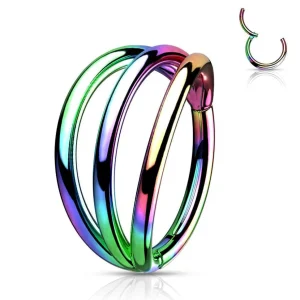 Lävistysrengas 1,2mm, Titanium Triple Hoop -monivärinen clicker rengas