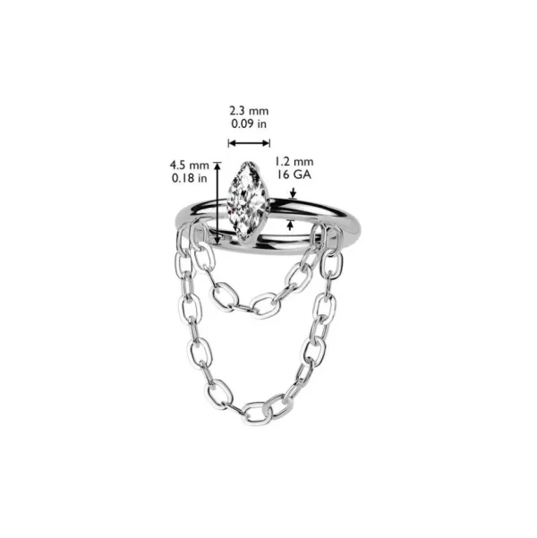 Lävistysrengas 1,2mm, Titanium Chain Dangle -titaaninen clicker