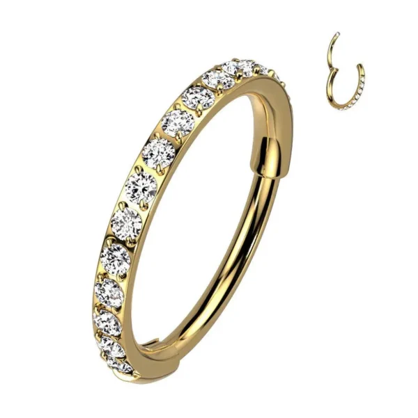 Lävistysrengas 0,8mm, Titanium Gold CZ -kivellinen titaaniclicker