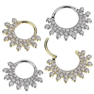 Lävistysrengas 1,2mm, Titanium Fan CZ in Gold -titaaninen clicker