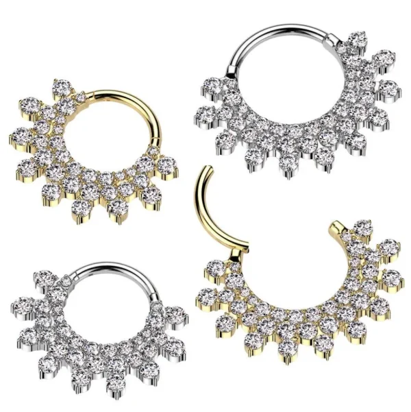 Lävistysrengas 1,2mm, Titanium Fan CZ in Gold -titaaninen clicker