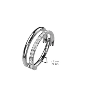 Lävistysrengas 1,2mm, Titanium Double Line CZ -titaaninen clicker