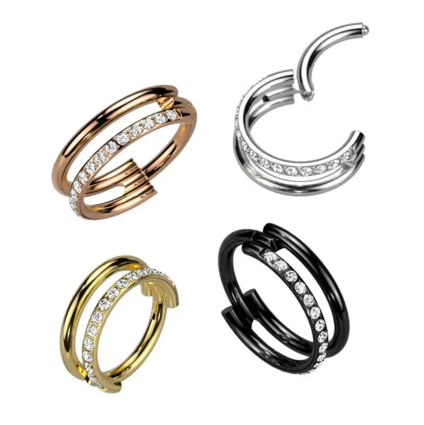Lävistysrengas 1,2mm, Titanium Double Line CZ -titaaninen clicker