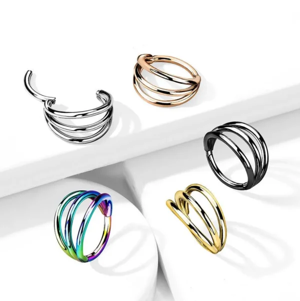 Lävistysrengas 1,2mm, Titanium Triple Hoop -monivärinen clicker rengas