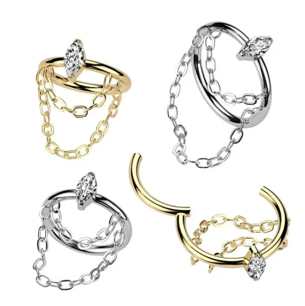 Lävistysrengas 1,2mm, Titanium Chain Dangle -titaaninen clicker