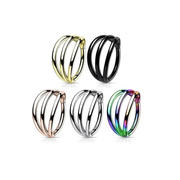 Lävistysrengas 1,2mm, Titanium Triple Hoop -monivärinen clicker rengas