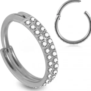 Lävistysrengas, Premium Double Line CZ Segment Clicker in Steel