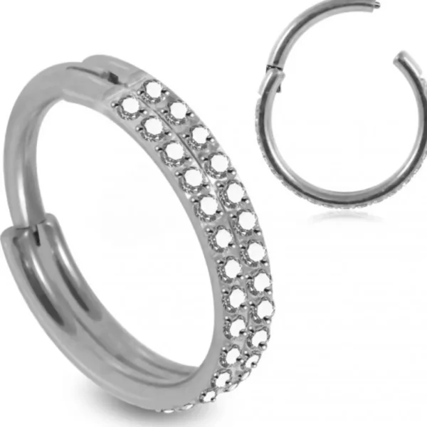 Lävistysrengas, Premium Double Line CZ Segment Clicker in Steel