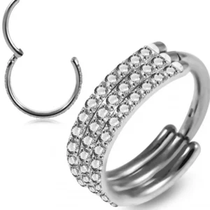 Lävistysrengas, Premium Triple Line CZ Segment Clicker in Steel