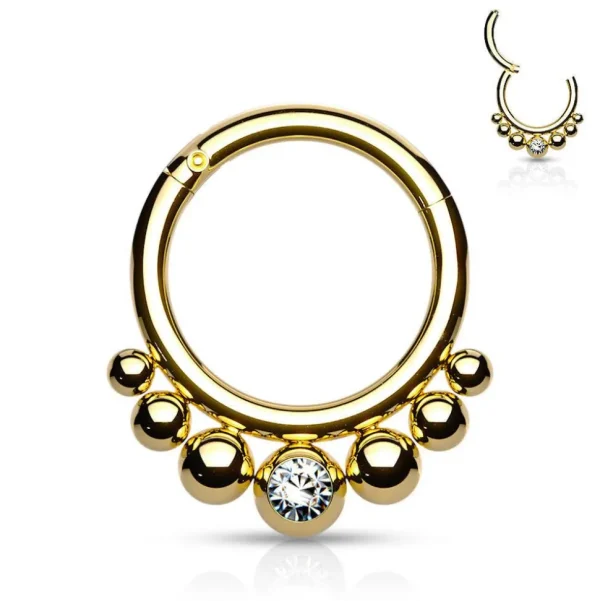Lävistysrengas, Segment Clicker with Balls and Bezel Crystal Center GD
