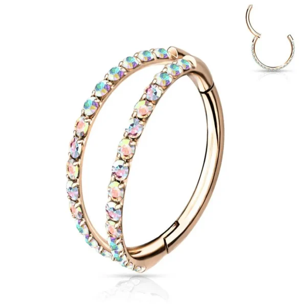 Lävistysrengas, Titanium Double CZ Line in Rosegold AB