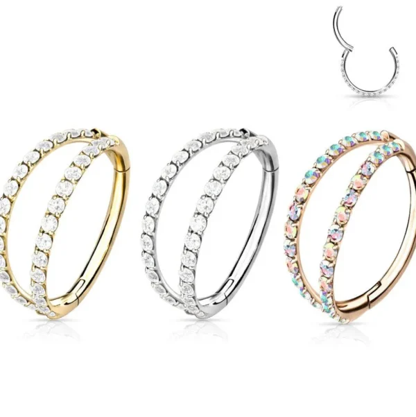 Lävistysrengas, Titanium Double CZ Line in Rosegold AB
