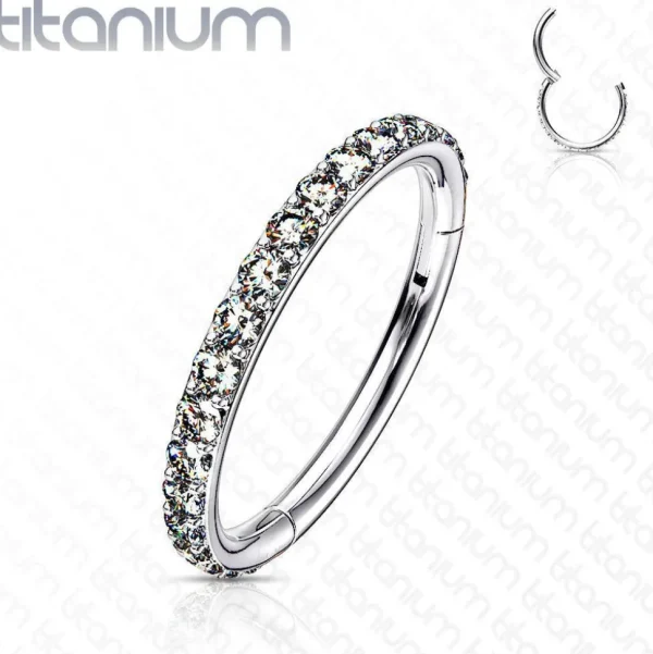 Lävistysrengas, Titanium Hinged Segment Hoop Rings with CZ