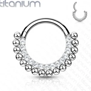 Lävistysrengas, Titanium Hoop Rings with Lined CZ and Balls