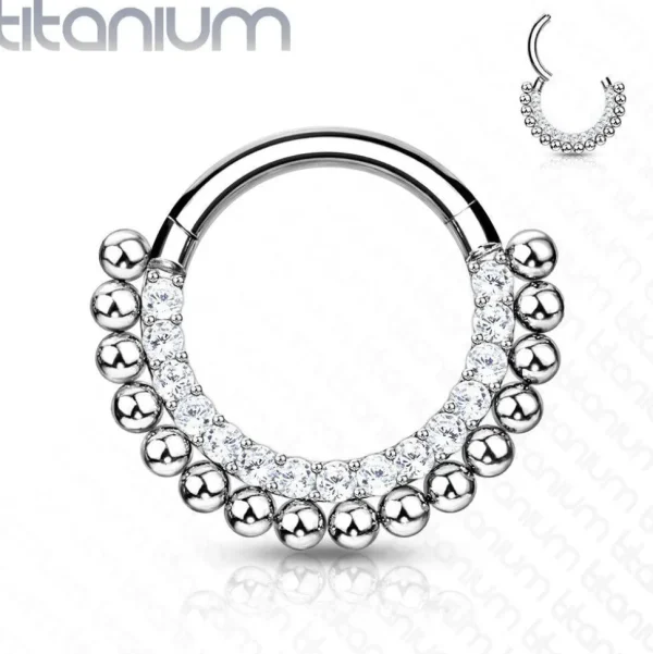 Lävistysrengas, Titanium Hoop Rings with Lined CZ and Balls