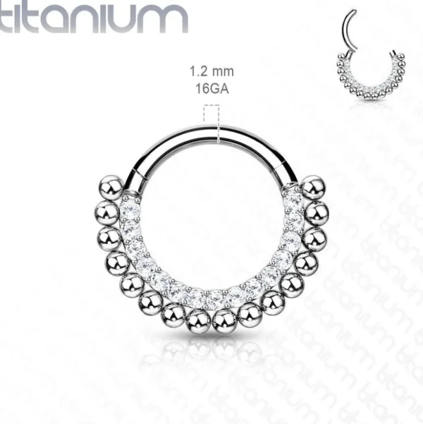 Lävistysrengas, Titanium Hoop Rings with Lined CZ and Balls
