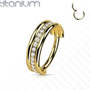 Lävistysrengas, Titanium Outward Facing CZ Line in Gold