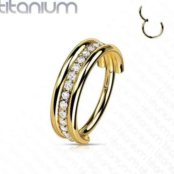 Lävistysrengas, Titanium Outward Facing CZ Line in Gold