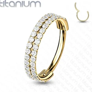 Lävistysrengas, Titanium Outward Facing Double-Lined CZ in Gold