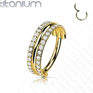 Lävistysrengas, Titanium Outward Facing CZ in Gold